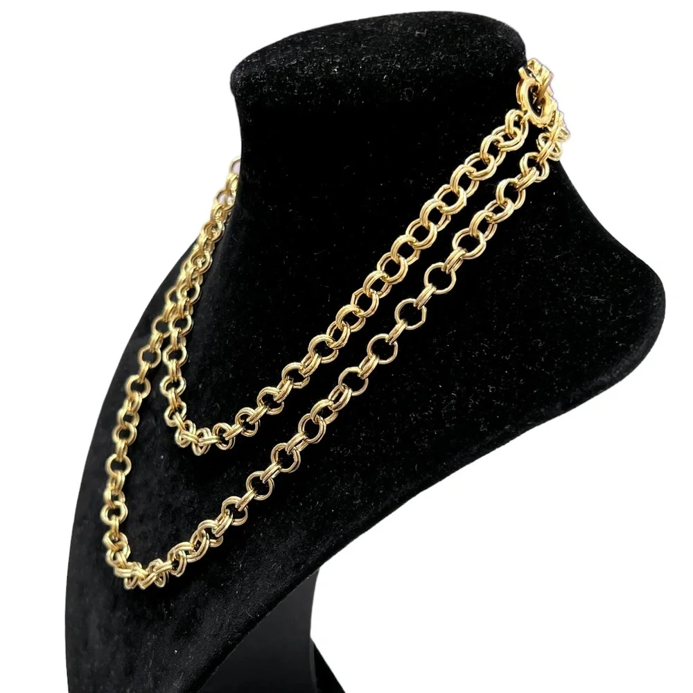 VINTAGE GOLD TONE DOUBLE LINK NECKLACE